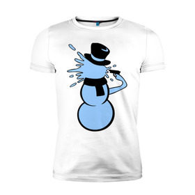 Мужская футболка премиум с принтом Снеговик застрелился в Курске, 92% хлопок, 8% лайкра | приталенный силуэт, круглый вырез ворота, длина до линии бедра, короткий рукав | Тематика изображения на принте: новый год | снеговик | суицид