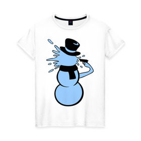 Женская футболка хлопок с принтом Снеговик застрелился в Курске, 100% хлопок | прямой крой, круглый вырез горловины, длина до линии бедер, слегка спущенное плечо | новый год | снеговик | суицид
