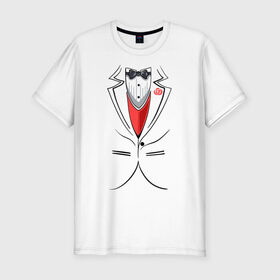 Мужская футболка премиум с принтом Костюм жениха в Курске, 92% хлопок, 8% лайкра | приталенный силуэт, круглый вырез ворота, длина до линии бедра, короткий рукав | Тематика изображения на принте: бабочка