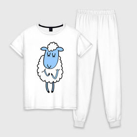 Женская пижама хлопок с принтом Милая овечка в Курске, 100% хлопок | брюки и футболка прямого кроя, без карманов, на брюках мягкая резинка на поясе и по низу штанин | 2015 | new year | коза | новый год | овца