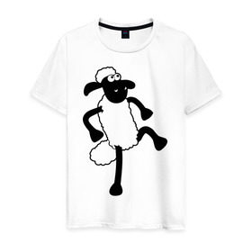 Мужская футболка хлопок с принтом Овечка танцует в Курске, 100% хлопок | прямой крой, круглый вырез горловины, длина до линии бедер, слегка спущенное плечо. | 2015 | new year | новый год | овечка | овца | символ
