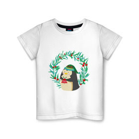 Детская футболка хлопок с принтом Пингвинчик в Курске, 100% хлопок | круглый вырез горловины, полуприлегающий силуэт, длина до линии бедер | Тематика изображения на принте: пингвин