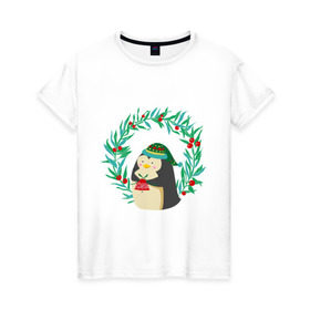Женская футболка хлопок с принтом Пингвинчик в Курске, 100% хлопок | прямой крой, круглый вырез горловины, длина до линии бедер, слегка спущенное плечо | пингвин