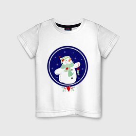 Детская футболка хлопок с принтом Снеговик в Курске, 100% хлопок | круглый вырез горловины, полуприлегающий силуэт, длина до линии бедер | новый год | праздник | снег | снеговик | снежинки | холод | шапки