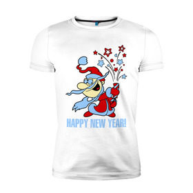 Мужская футболка премиум с принтом Салют - хлопушка в Курске, 92% хлопок, 8% лайкра | приталенный силуэт, круглый вырез ворота, длина до линии бедра, короткий рукав | new year | дед мороз | новый год | салют | хлопушка