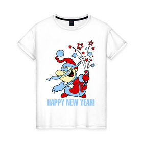 Женская футболка хлопок с принтом Салют - хлопушка в Курске, 100% хлопок | прямой крой, круглый вырез горловины, длина до линии бедер, слегка спущенное плечо | new year | дед мороз | новый год | салют | хлопушка
