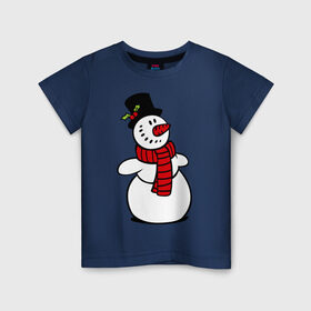 Детская футболка хлопок с принтом Весёлый снеговик в Курске, 100% хлопок | круглый вырез горловины, полуприлегающий силуэт, длина до линии бедер | Тематика изображения на принте: new year | новый год | рождество | снеговик