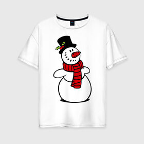 Женская футболка хлопок Oversize с принтом Весёлый снеговик в Курске, 100% хлопок | свободный крой, круглый ворот, спущенный рукав, длина до линии бедер
 | new year | новый год | рождество | снеговик