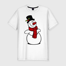 Мужская футболка премиум с принтом Весёлый снеговик в Курске, 92% хлопок, 8% лайкра | приталенный силуэт, круглый вырез ворота, длина до линии бедра, короткий рукав | new year | новый год | рождество | снеговик