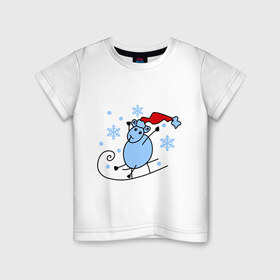 Детская футболка хлопок с принтом Овечка на санках в Курске, 100% хлопок | круглый вырез горловины, полуприлегающий силуэт, длина до линии бедер | зима | новый год | овечка | овца | сани | снег