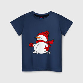 Детская футболка хлопок с принтом Снеговик в Курске, 100% хлопок | круглый вырез горловины, полуприлегающий силуэт, длина до линии бедер | 