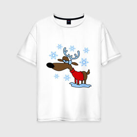 Женская футболка хлопок Oversize с принтом Олень в снегу в Курске, 100% хлопок | свободный крой, круглый ворот, спущенный рукав, длина до линии бедер
 | new year | новый год | олень | снег