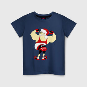 Детская футболка хлопок с принтом Санта бодибилдер в Курске, 100% хлопок | круглый вырез горловины, полуприлегающий силуэт, длина до линии бедер | 2015 | бодибилдер | культурист | новый год | рождество | санта