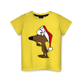 Детская футболка хлопок с принтом Собачка в новогодней шапке в Курске, 100% хлопок | круглый вырез горловины, полуприлегающий силуэт, длина до линии бедер | 2015 | new year | новый год | собака | шапка