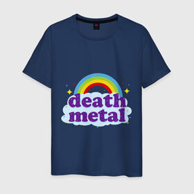 Мужская футболка хлопок с принтом Rainbow death metal в Курске, 100% хлопок | прямой крой, круглый вырез горловины, длина до линии бедер, слегка спущенное плечо. | будь металистом | волшебство | метал | музыка | оставайся рокером | прикол | радуга | рок | рокерам