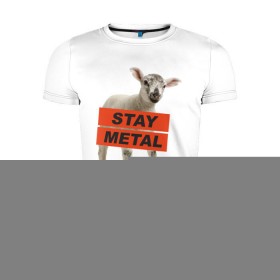 Мужская футболка премиум с принтом Stay metal lamb в Курске, 92% хлопок, 8% лайкра | приталенный силуэт, круглый вырез ворота, длина до линии бедра, короткий рукав | будь металистом | метал | музыка | оставайся рокером | прикол | рок | рокерам | ягненок