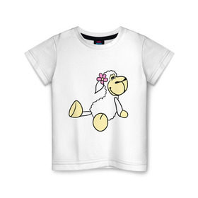 Детская футболка хлопок с принтом Овечка в Курске, 100% хлопок | круглый вырез горловины, полуприлегающий силуэт, длина до линии бедер | 2015 | барашек | нг | новый год | овечка | символ | цветочек