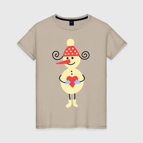 Женская футболка хлопок с принтом Снеговик в Курске, 100% хлопок | прямой крой, круглый вырез горловины, длина до линии бедер, слегка спущенное плечо | 2015 | нг | новый год | сердечко | снеговик