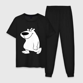 Мужская пижама хлопок с принтом Веселый белый медведь в Курске, 100% хлопок | брюки и футболка прямого кроя, без карманов, на брюках мягкая резинка на поясе и по низу штанин
 | new year | белый | медведь | северный полюс