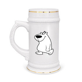 Кружка пивная с принтом Веселый белый медведь в Курске,  керамика (Материал выдерживает высокую температуру, стоит избегать резкого перепада температур) |  объем 630 мл | Тематика изображения на принте: new year | белый | медведь | северный полюс