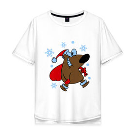 Мужская футболка хлопок Oversize с принтом Новогодний мишка в Курске, 100% хлопок | свободный крой, круглый ворот, “спинка” длиннее передней части | 2015 | new year | медведь | новый год