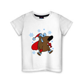 Детская футболка хлопок с принтом Новогодний мишка в Курске, 100% хлопок | круглый вырез горловины, полуприлегающий силуэт, длина до линии бедер | 2015 | new year | медведь | новый год