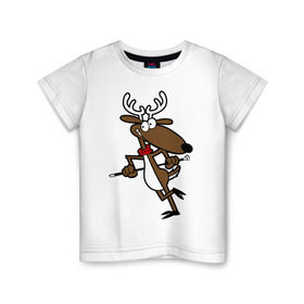 Детская футболка хлопок с принтом Веселый олень в Курске, 100% хлопок | круглый вырез горловины, полуприлегающий силуэт, длина до линии бедер | Тематика изображения на принте: 2015 | new year | новый год | олень