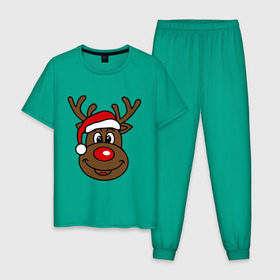 Мужская пижама хлопок с принтом Рождественский олень в Курске, 100% хлопок | брюки и футболка прямого кроя, без карманов, на брюках мягкая резинка на поясе и по низу штанин
 | 2015 | new year | новый год | олень | рождество
