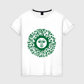 Женская футболка хлопок с принтом Солнечный круг в Курске, 100% хлопок | прямой крой, круглый вырез горловины, длина до линии бедер, слегка спущенное плечо | 