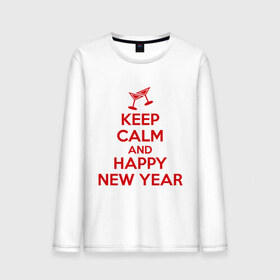 Мужской лонгслив хлопок с принтом Keep calm and happy new year в Курске, 100% хлопок |  | keep calm | new year | новый год | сохраняй спокойствие