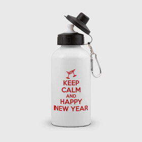 Бутылка спортивная с принтом Keep calm and happy new year в Курске, металл | емкость — 500 мл, в комплекте две пластиковые крышки и карабин для крепления | keep calm | new year | новый год | сохраняй спокойствие