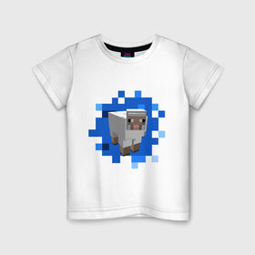 Детская футболка хлопок с принтом Minecraft sheep в Курске, 100% хлопок | круглый вырез горловины, полуприлегающий силуэт, длина до линии бедер | майнкрафт | овечка