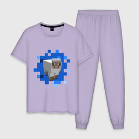 Мужская пижама хлопок с принтом Minecraft sheep в Курске, 100% хлопок | брюки и футболка прямого кроя, без карманов, на брюках мягкая резинка на поясе и по низу штанин
 | Тематика изображения на принте: майнкрафт | овечка