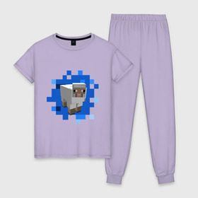 Женская пижама хлопок с принтом Minecraft sheep в Курске, 100% хлопок | брюки и футболка прямого кроя, без карманов, на брюках мягкая резинка на поясе и по низу штанин | Тематика изображения на принте: майнкрафт | овечка