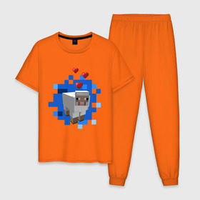 Мужская пижама хлопок с принтом Minecraft sheep в Курске, 100% хлопок | брюки и футболка прямого кроя, без карманов, на брюках мягкая резинка на поясе и по низу штанин
 | 2015 | minecraft | бараны | животные | майнкрафт | овечки | приколы | символ года | ягнята
