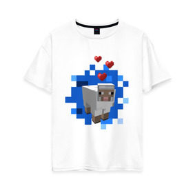Женская футболка хлопок Oversize с принтом Minecraft sheep в Курске, 100% хлопок | свободный крой, круглый ворот, спущенный рукав, длина до линии бедер
 | 2015 | minecraft | бараны | животные | майнкрафт | овечки | приколы | символ года | ягнята