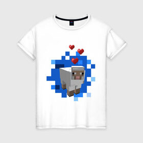 Женская футболка хлопок с принтом Minecraft sheep в Курске, 100% хлопок | прямой крой, круглый вырез горловины, длина до линии бедер, слегка спущенное плечо | 2015 | minecraft | бараны | животные | майнкрафт | овечки | приколы | символ года | ягнята