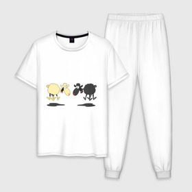 Мужская пижама хлопок с принтом Прыгающие овечки в Курске, 100% хлопок | брюки и футболка прямого кроя, без карманов, на брюках мягкая резинка на поясе и по низу штанин
 | Тематика изображения на принте: 2015 | бараны | животные | овечки | приколы | символ года | ягнята