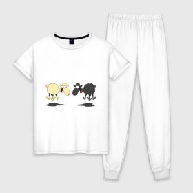 Женская пижама хлопок с принтом Прыгающие овечки в Курске, 100% хлопок | брюки и футболка прямого кроя, без карманов, на брюках мягкая резинка на поясе и по низу штанин | 2015 | бараны | животные | овечки | приколы | символ года | ягнята