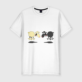 Мужская футболка премиум с принтом Прыгающие овечки в Курске, 92% хлопок, 8% лайкра | приталенный силуэт, круглый вырез ворота, длина до линии бедра, короткий рукав | 2015 | бараны | животные | овечки | приколы | символ года | ягнята