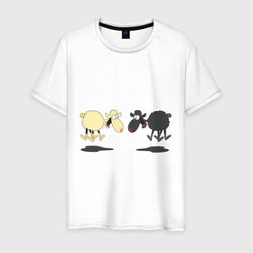 Мужская футболка хлопок с принтом Прыгающие овечки в Курске, 100% хлопок | прямой крой, круглый вырез горловины, длина до линии бедер, слегка спущенное плечо. | 2015 | бараны | животные | овечки | приколы | символ года | ягнята