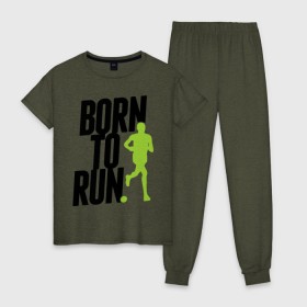 Женская пижама хлопок с принтом Рожден для бега в Курске, 100% хлопок | брюки и футболка прямого кроя, без карманов, на брюках мягкая резинка на поясе и по низу штанин | born to run | run | бегать | рожден | рожден бежать