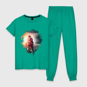 Женская пижама хлопок с принтом Interstellar в Курске, 100% хлопок | брюки и футболка прямого кроя, без карманов, на брюках мягкая резинка на поясе и по низу штанин | Тематика изображения на принте: interstellar | интерстеллар | космонавт | космос