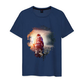 Мужская футболка хлопок с принтом Interstellar в Курске, 100% хлопок | прямой крой, круглый вырез горловины, длина до линии бедер, слегка спущенное плечо. | Тематика изображения на принте: interstellar | интерстеллар | космонавт | космос