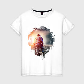 Женская футболка хлопок с принтом Interstellar в Курске, 100% хлопок | прямой крой, круглый вырез горловины, длина до линии бедер, слегка спущенное плечо | interstellar | интерстеллар | космонавт | космос