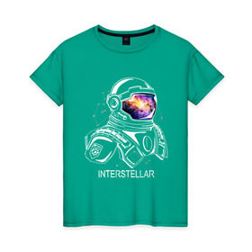 Женская футболка хлопок с принтом Космонавт в Курске, 100% хлопок | прямой крой, круглый вырез горловины, длина до линии бедер, слегка спущенное плечо | Тематика изображения на принте: interstellar | интерстеллар | космонавт | космос
