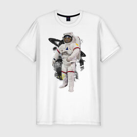 Мужская футболка премиум с принтом Сова космонавт в Курске, 92% хлопок, 8% лайкра | приталенный силуэт, круглый вырез ворота, длина до линии бедра, короткий рукав | сова
