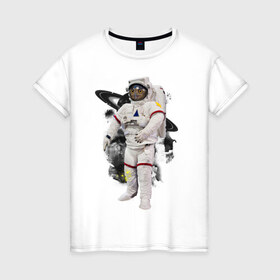 Женская футболка хлопок с принтом Сова космонавт в Курске, 100% хлопок | прямой крой, круглый вырез горловины, длина до линии бедер, слегка спущенное плечо | Тематика изображения на принте: сова