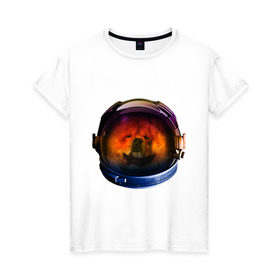 Женская футболка хлопок с принтом Чау-чау в Курске, 100% хлопок | прямой крой, круглый вырез горловины, длина до линии бедер, слегка спущенное плечо | астронавт | животные | космонавт | космос | мордочка | нос | собака | чау чау | шлем