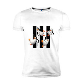 Мужская футболка премиум с принтом Пингвины Мадагаскара в Курске, 92% хлопок, 8% лайкра | приталенный силуэт, круглый вырез ворота, длина до линии бедра, короткий рукав | мадагаскар | мультик | пингвины
